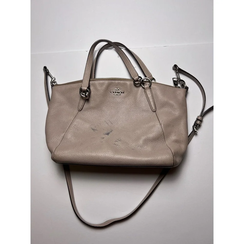 Coach Prairie Satchel Womens Medium Taupe Pebble Leather Handbag F28993